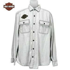 Harley-Davidson Men's XL‎ Gray Denim Long Sleeve Button Up Casual Shirt
